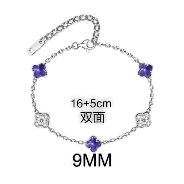 9MM Four-leaf Flower clover stainless steel Bracelet double side diamond color clover bracelet