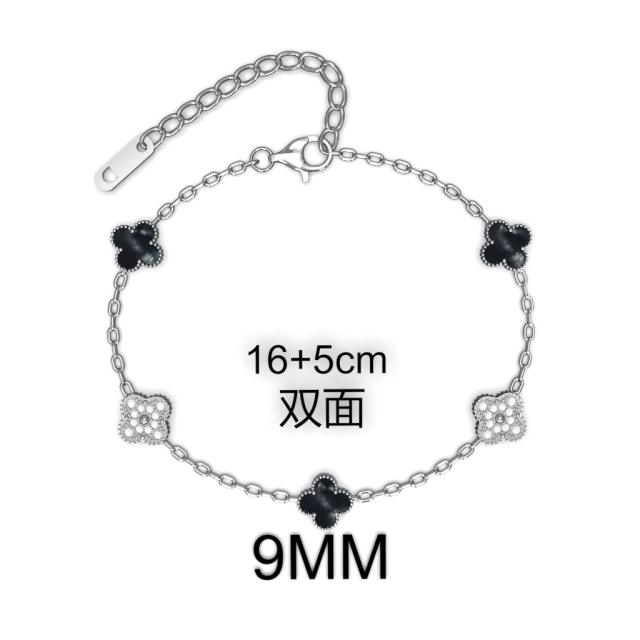 9MM Four-leaf Flower clover stainless steel Bracelet double side diamond color clover bracelet