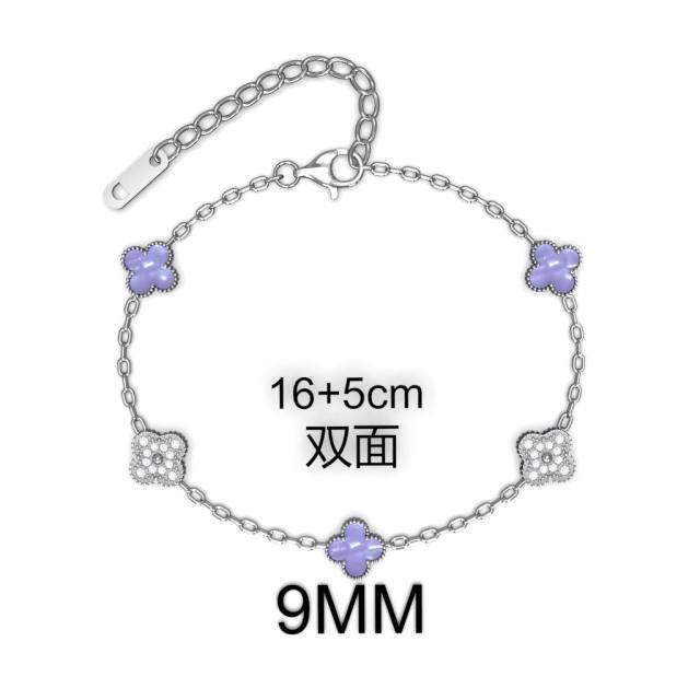 9MM Four-leaf Flower clover stainless steel Bracelet double side diamond color clover bracelet