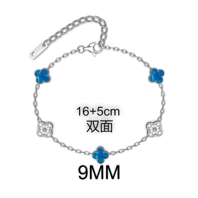 9MM Four-leaf Flower clover stainless steel Bracelet double side diamond color clover bracelet