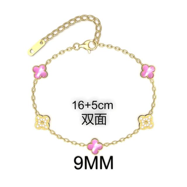 9MM Four-leaf Flower clover stainless steel Bracelet double side diamond color clover bracelet