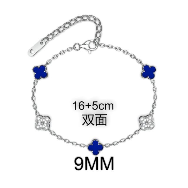 9MM Four-leaf Flower clover stainless steel Bracelet double side diamond color clover bracelet