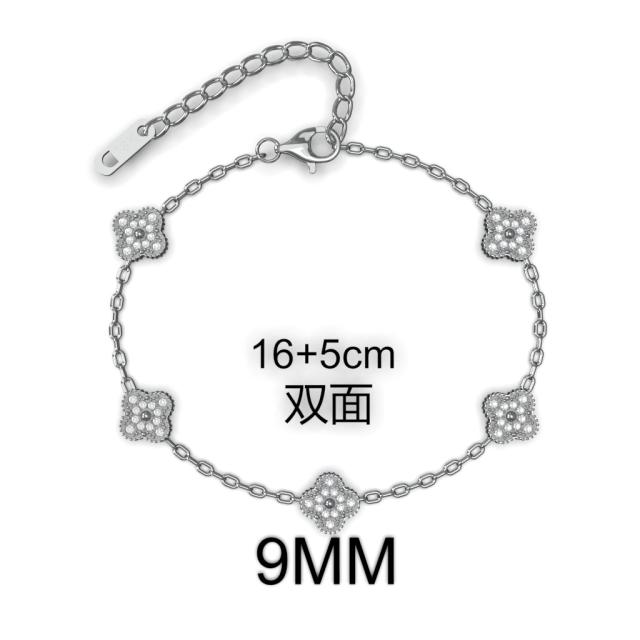 9MM Four-leaf Flower clover stainless steel Bracelet double side diamond color clover bracelet