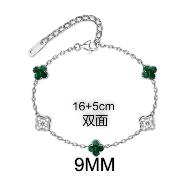 9MM Four-leaf Flower clover stainless steel Bracelet double side diamond color clover bracelet