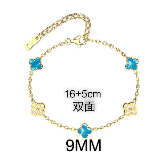 9MM Four-leaf Flower clover stainless steel Bracelet double side diamond color clover bracelet