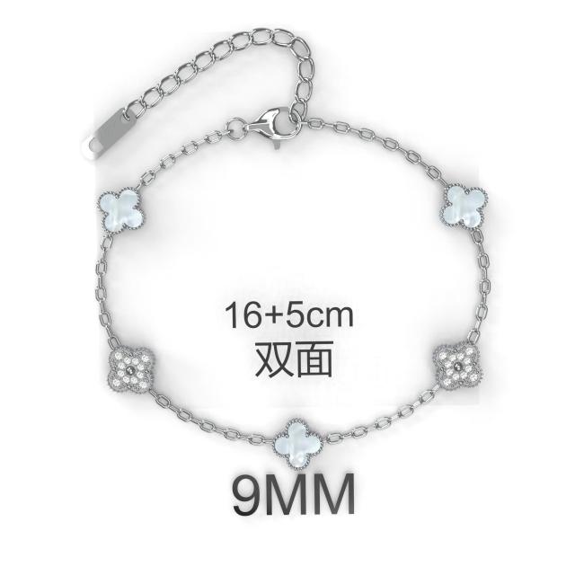 9MM Four-leaf Flower clover stainless steel Bracelet double side diamond color clover bracelet