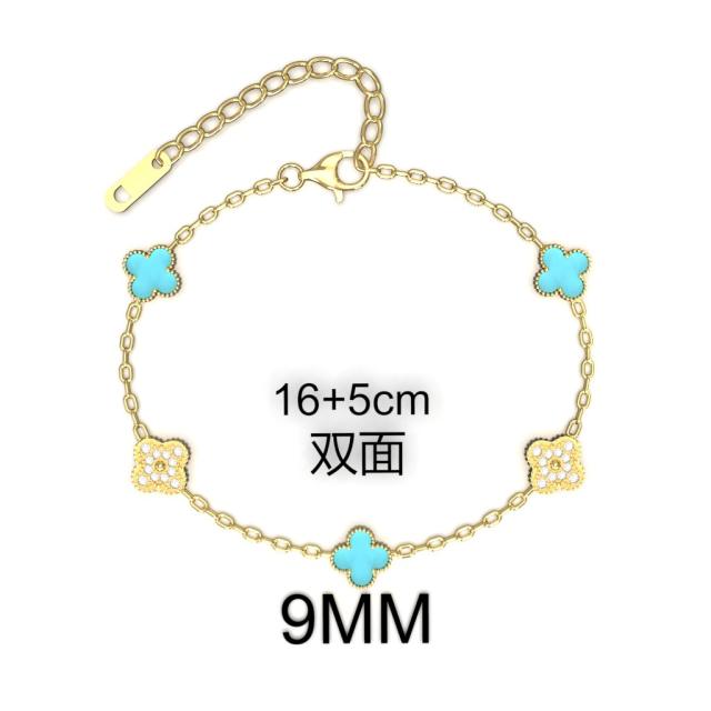 9MM Four-leaf Flower clover stainless steel Bracelet double side diamond color clover bracelet