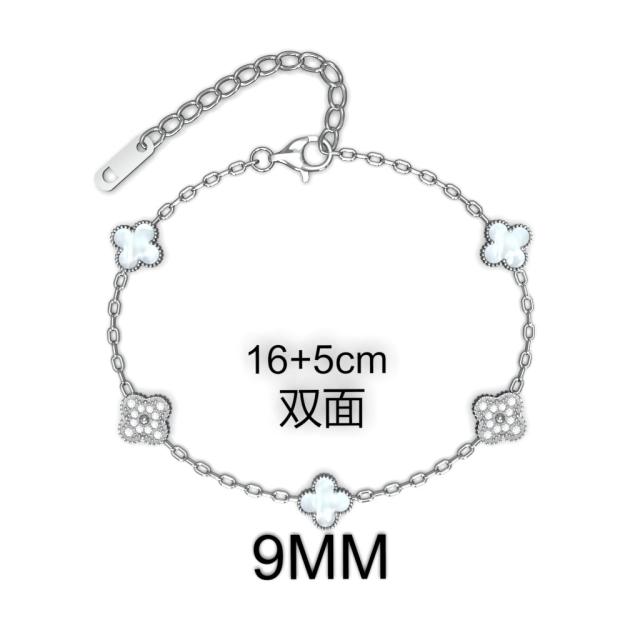 9MM Four-leaf Flower clover stainless steel Bracelet double side diamond color clover bracelet