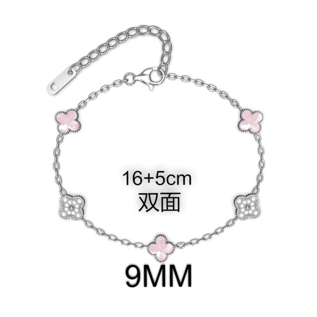 9MM Four-leaf Flower clover stainless steel Bracelet double side diamond color clover bracelet