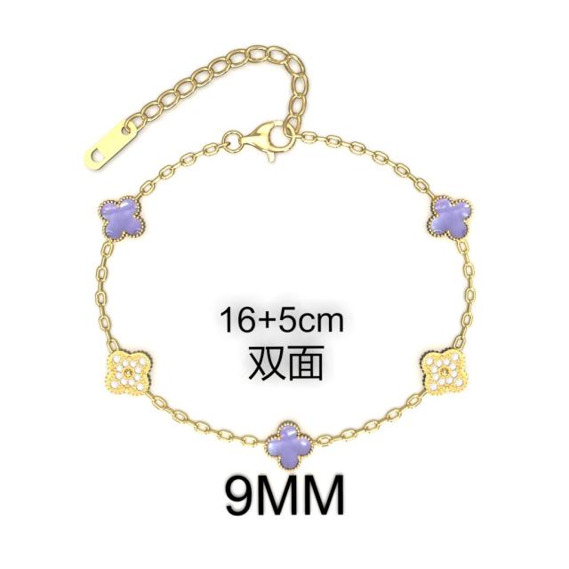 9MM Four-leaf Flower clover stainless steel Bracelet double side diamond color clover bracelet