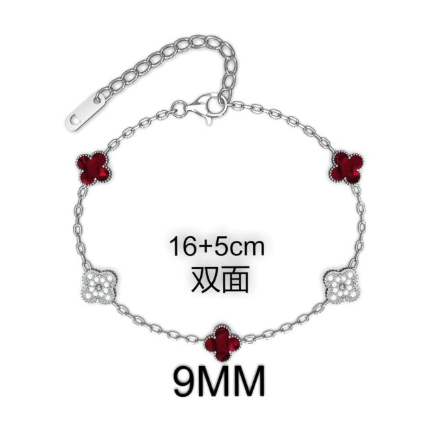 9MM Four-leaf Flower clover stainless steel Bracelet double side diamond color clover bracelet