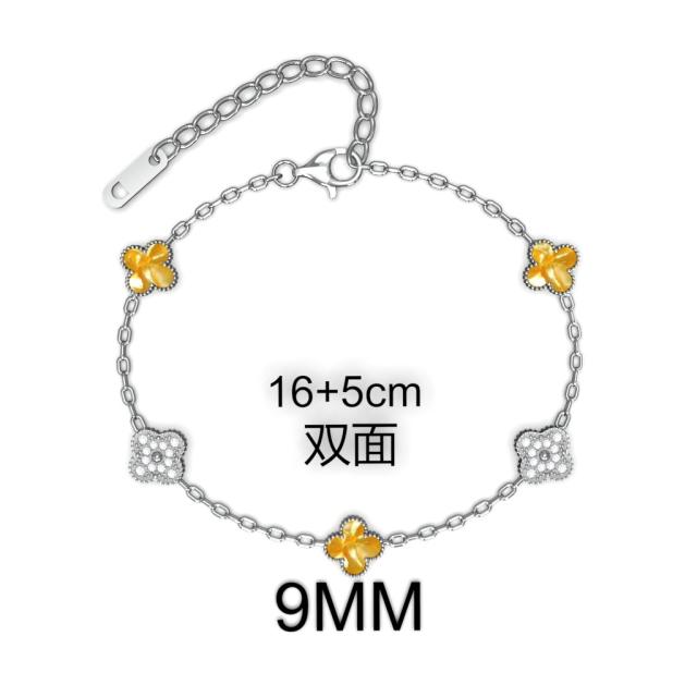 9MM Four-leaf Flower clover stainless steel Bracelet double side diamond color clover bracelet