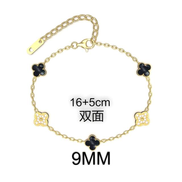 9MM Four-leaf Flower clover stainless steel Bracelet double side diamond color clover bracelet