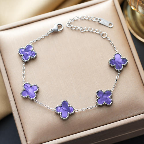 13mm Silver color Lucky Four-Leaf Clover Double-Sided Bracelet stainless steel bracelet