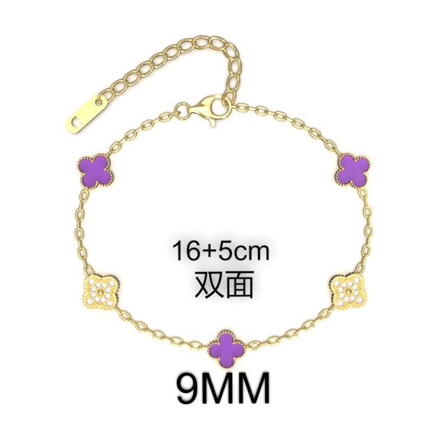 9MM Four-leaf Flower clover stainless steel Bracelet double side diamond color clover bracelet