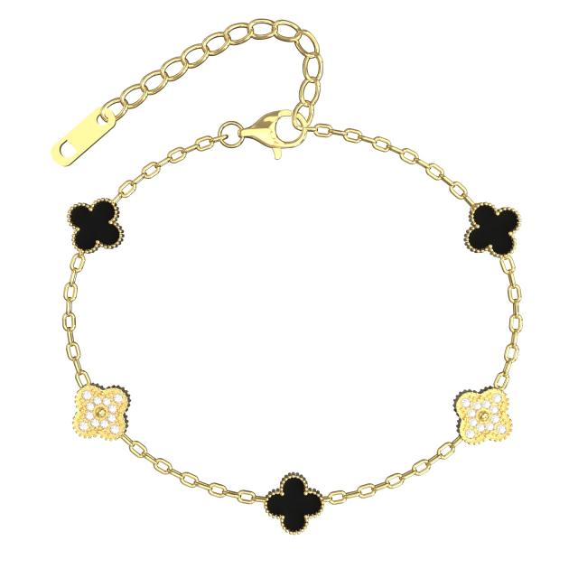 9MM Four-leaf Flower clover stainless steel Bracelet double side diamond color clover bracelet