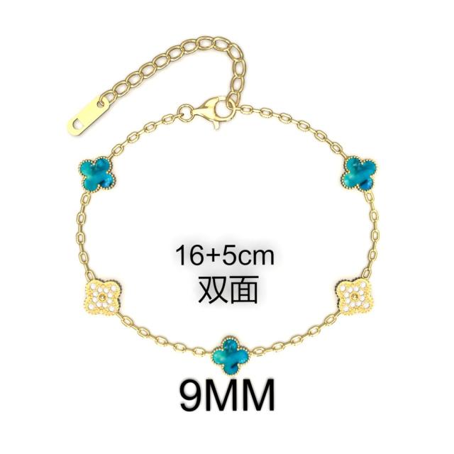 9MM Four-leaf Flower clover stainless steel Bracelet double side diamond color clover bracelet
