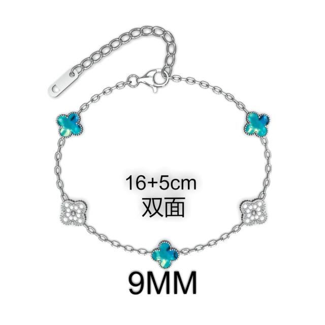 9MM Four-leaf Flower clover stainless steel Bracelet double side diamond color clover bracelet