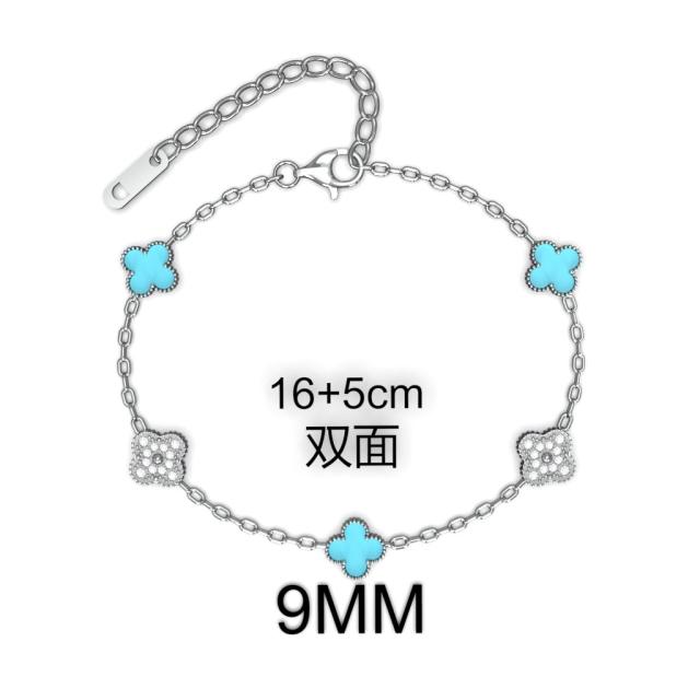 9MM Four-leaf Flower clover stainless steel Bracelet double side diamond color clover bracelet
