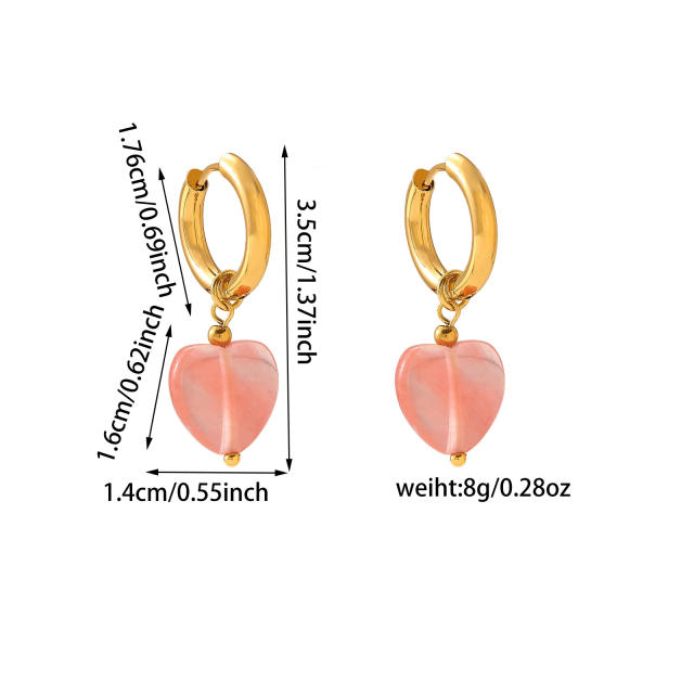 Heart shape natural stone stainless steel u shape earrings