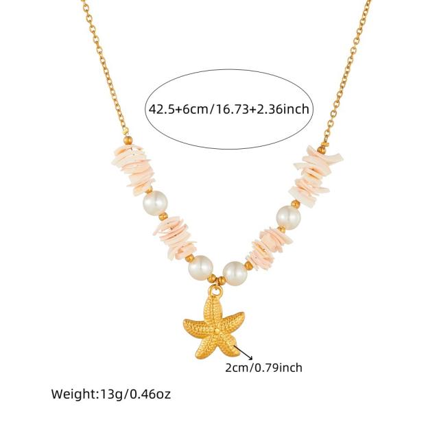 Summer poka shell stainless steel starfish pendant stainless steel necklace