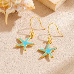 Summer holiday blue enamel starfish shell charms stainless steel necklace earrings suit