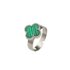 Silver color enamel four leaf clover stainless steel rings
