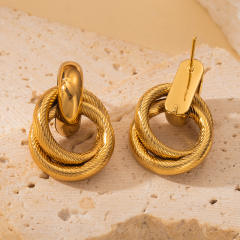 18KG geometric circle stainless steel earrings