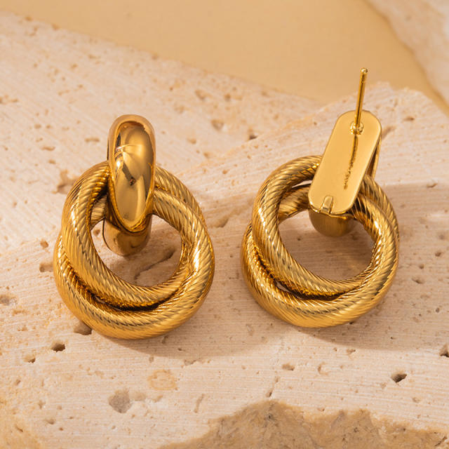 18KG geometric circle stainless steel earrings