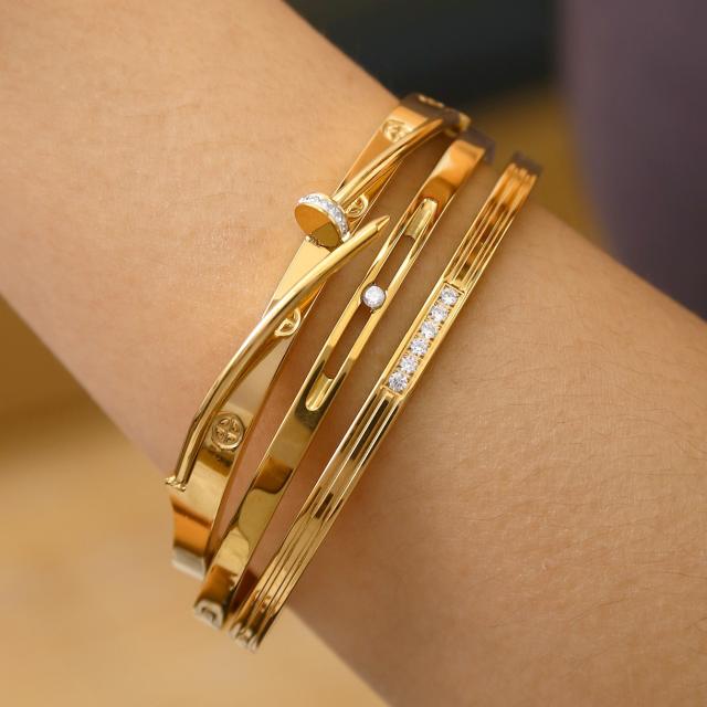 Special diamond nail inlaid cubic zircon easy match stainless steel bangle
