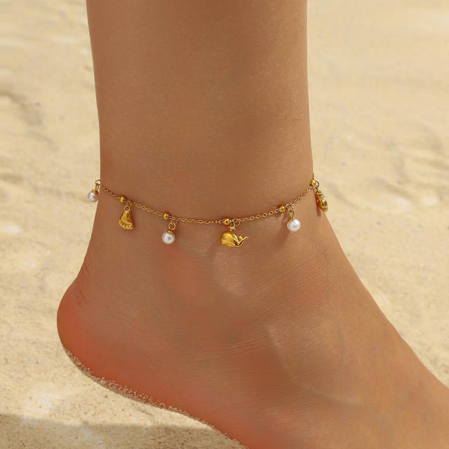 Fashion Versatile Beach Style Simple Compact Marine Life charm Stainless Steel anklet