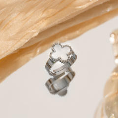 Silver color enamel four leaf clover stainless steel rings
