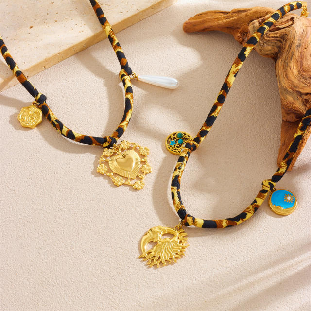 Creative Printed Cotton Chain Metal Stainless Steel Multi-Element Pendant Love Butterfly Necklace