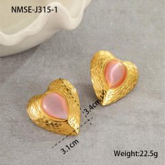 Elegant colorful opal stone statement heart shape oval shape stainless steel earrings rings suit
