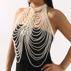 Handmade pearl bead chain body chain choker necklace