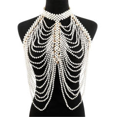 Handmade pearl bead chain body chain choker necklace