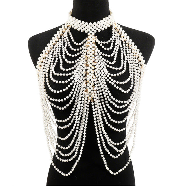Handmade pearl bead chain body chain choker necklace