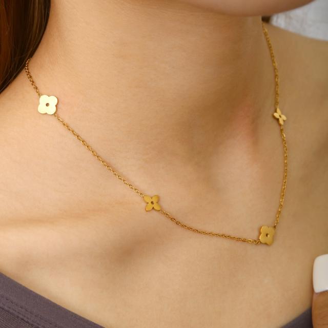 Classic clover dainty easy match stainless steel necklace
