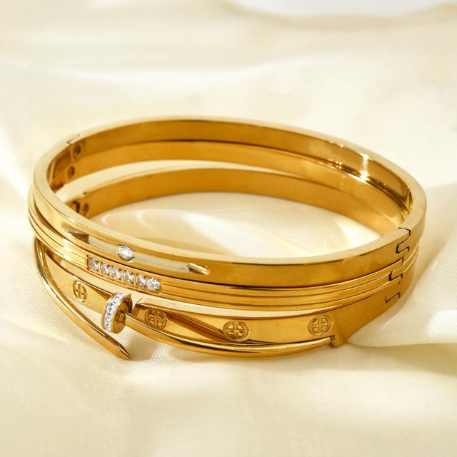 Special diamond nail inlaid cubic zircon easy match stainless steel bangle