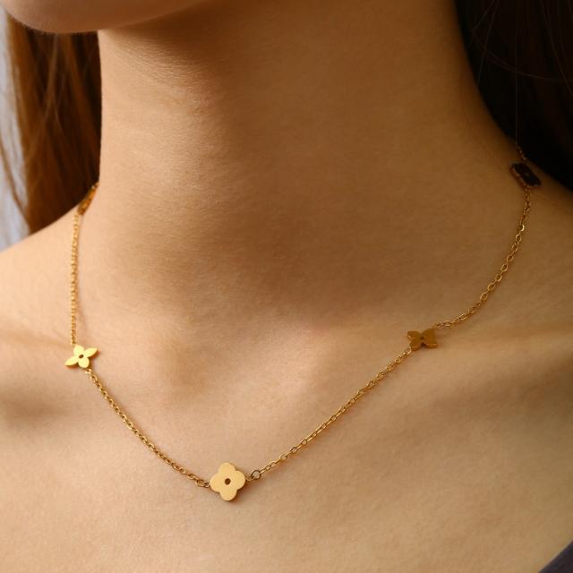 Classic clover dainty easy match stainless steel necklace