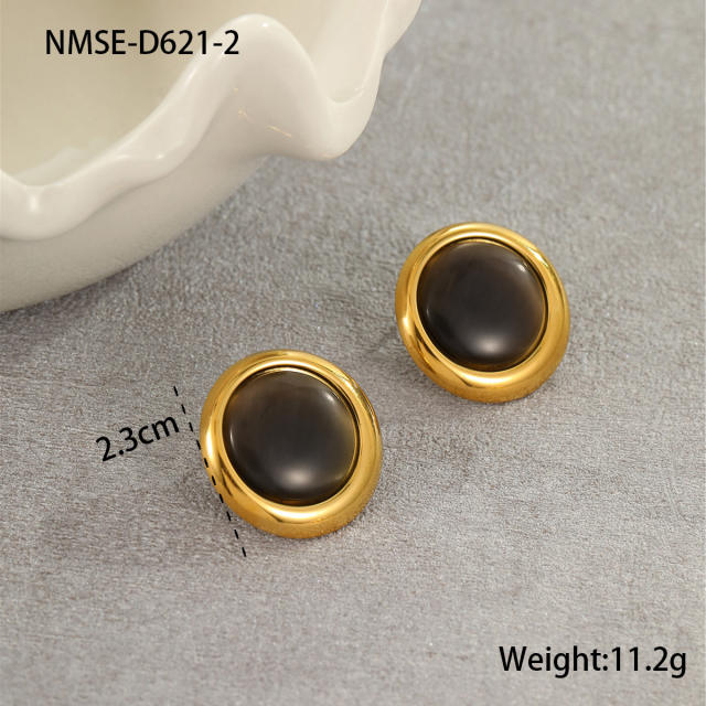 Elegant colorful opal stone statement heart shape oval shape stainless steel earrings rings suit