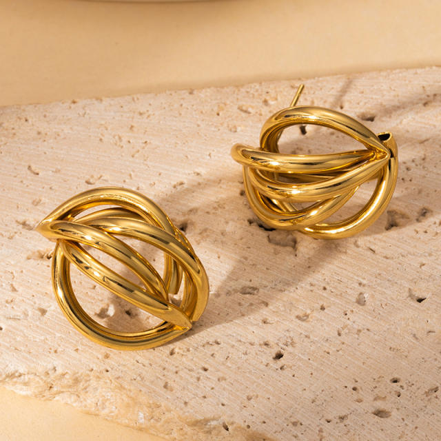French trend hollow out wave design stainless steel earrings