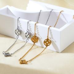 Designer hollow out four leaf flower lucky flower stainless steel necklace
