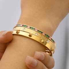 18KG color enamel rivet unique stainless steel bangle bracelet