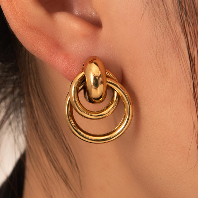 18KG no fading stainless steel circle shape earrings