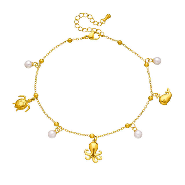 Fashion Versatile Beach Style Simple Compact Marine Life charm Stainless Steel anklet