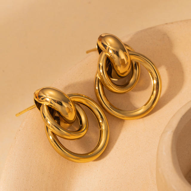 18KG no fading stainless steel circle shape earrings