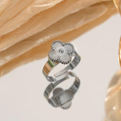 Silver color enamel four leaf clover stainless steel rings