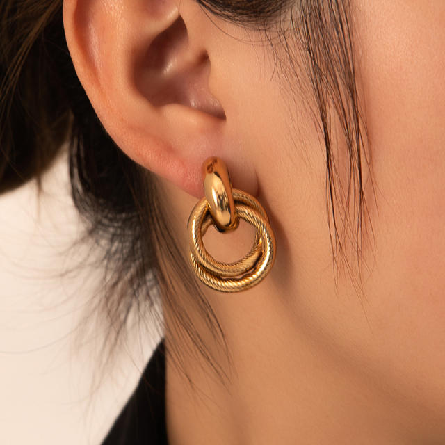 18KG geometric circle stainless steel earrings