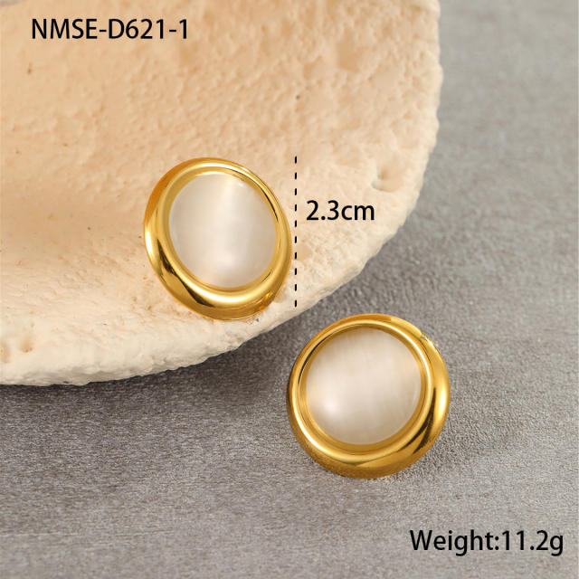 Elegant colorful opal stone statement heart shape oval shape stainless steel earrings rings suit
